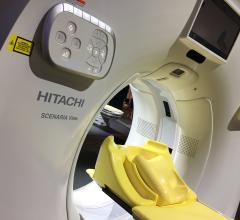 The Hitachi Scenaria View CT scanner on display at the 2019 Radiological Society of North America (RSNA) meeting in December. This workhorse 64 or 128 slice CT system, and Hitchai's portfolio of MRI and ultrasound systems, is attracting the attention of Fujifilm, which does not have some of these technologies. Combined, the new new portfolio may help Fufifilm capture a parger portion of international radiology market share. Photo by Dave Fornell.