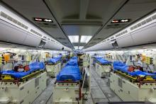 The interior of the German air force Airbus A-310 Medivac in Cologne, Germany, before its departure to Bergamo, Italy, March 28 to being ferrying COVID-19 patients to Germany for treatment to aid the Italians, whose healthcare system has been overwhelmed by the rapid spread of the coronavirus pandemic. Bundeswehr Photo by Kevin Schrief.